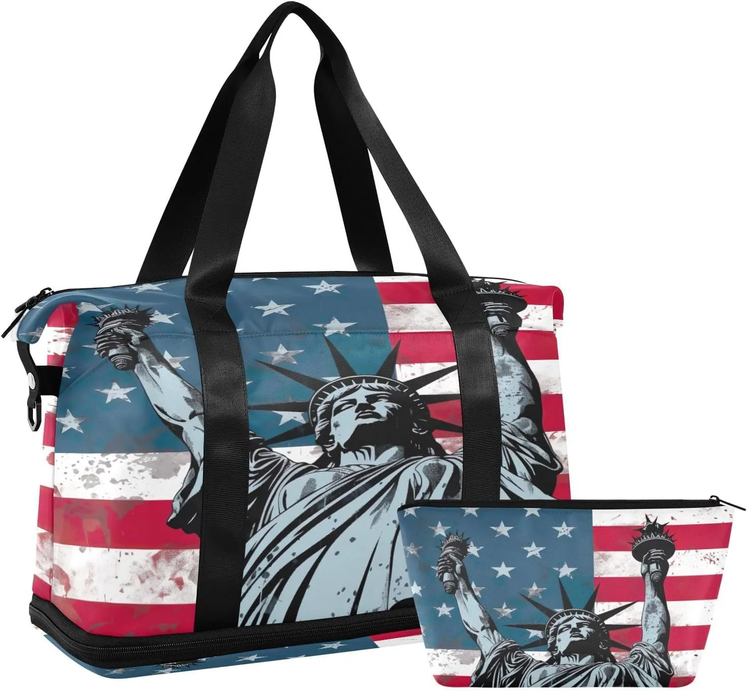 American Flag Sports Gym Bag with Waterproof Dry Wet Pocket, Travel Duffel Bag for Women MenWorkout Bag Fits Yoga, Swimming