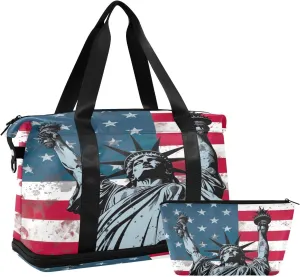 American Flag Sports Gym Bag with Waterproof Dry Wet Pocket, Travel Duffel Bag for Women MenWorkout Bag Fits Yoga, Swimming