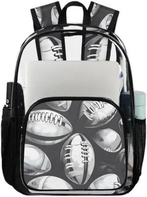 American Football Heavy Duty Clear Backpack Football Rugby Large See Through Backpacks PVC Transparent Backpack Clear Bag for Women Men Security Stadium Work Travel Events Concert