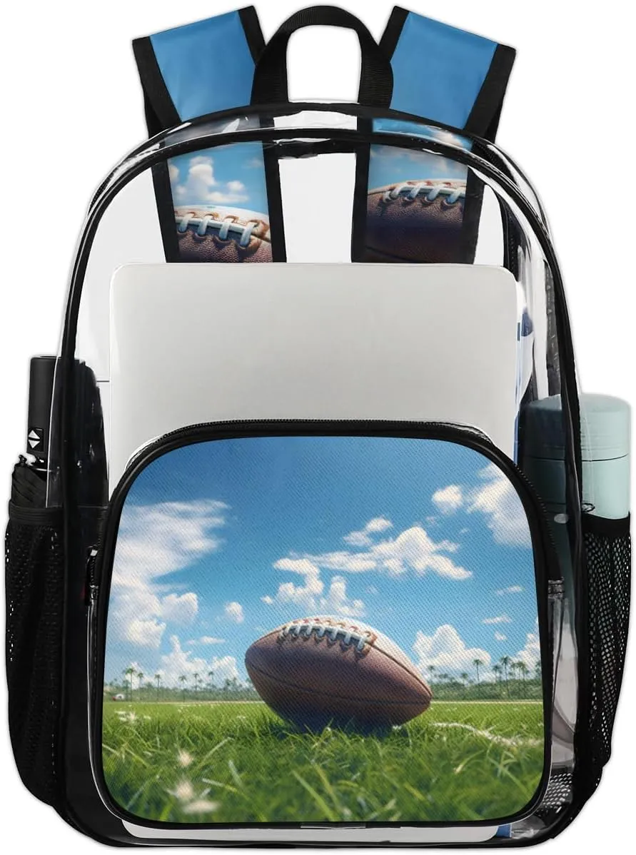 American Football Heavy Duty Clear Backpack Football Sport Large See Through Backpacks PVC Transparent Backpack Clear Bag for Women Men Security Stadium Work Travel Events Concert