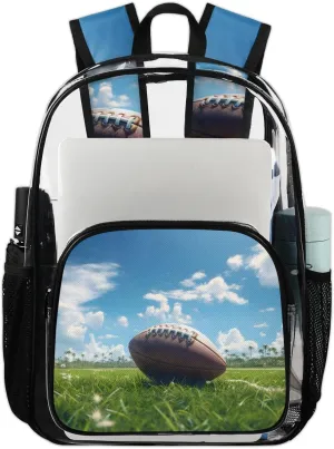 American Football Heavy Duty Clear Backpack Football Sport Large See Through Backpacks PVC Transparent Backpack Clear Bag for Women Men Security Stadium Work Travel Events Concert