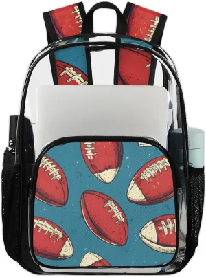 American Football Heavy Duty Clear Backpack Rugby Sprot Football Large See Through Backpacks PVC Transparent Backpack Clear Bag for Women Men Security Stadium Work Travel Events Concert
