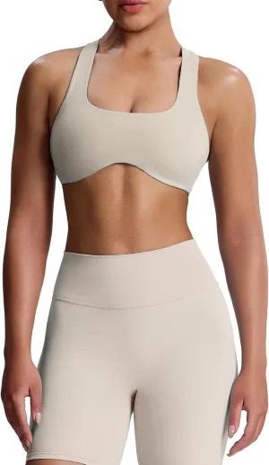 Aoxjox Women's Workout Sports Bras Fitness Backless Padded Define Sculpt Racerback Bra Yoga Crop Tank Top