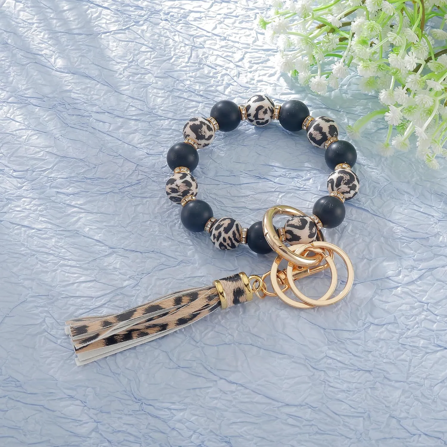 ARHTF Bracelet Keychain for Women Beaded Keychain Wristlet Silicone Keychain Beaded Keychain Wristlet