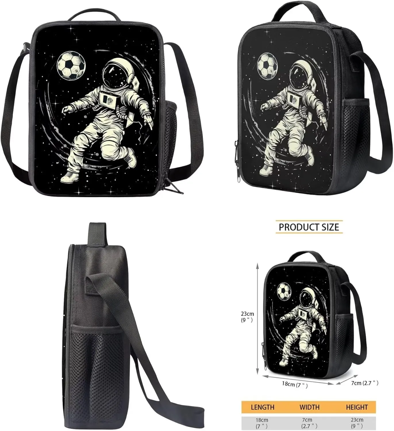 Astronaut Football School Backpack for Boys Elementary Heavy Duty Kids Backpack with Lunch Box Toddler Boys Bookbag 10-12 Years Old 3 Pcs Backpack Set Middle High School