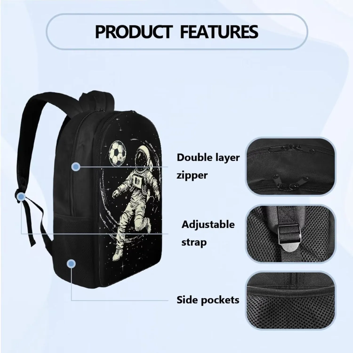 Astronaut Football School Backpack for Boys Elementary Heavy Duty Kids Backpack with Lunch Box Toddler Boys Bookbag 10-12 Years Old 3 Pcs Backpack Set Middle High School