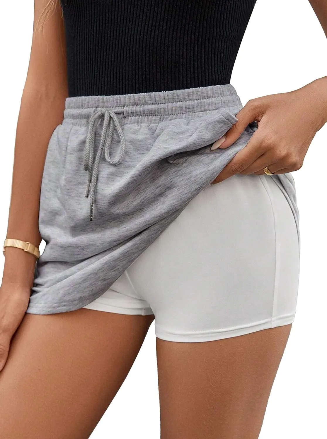 Avanova Women Drawstring Sweat Skirt Mini Skort Elastic High Waisted Short Skirt