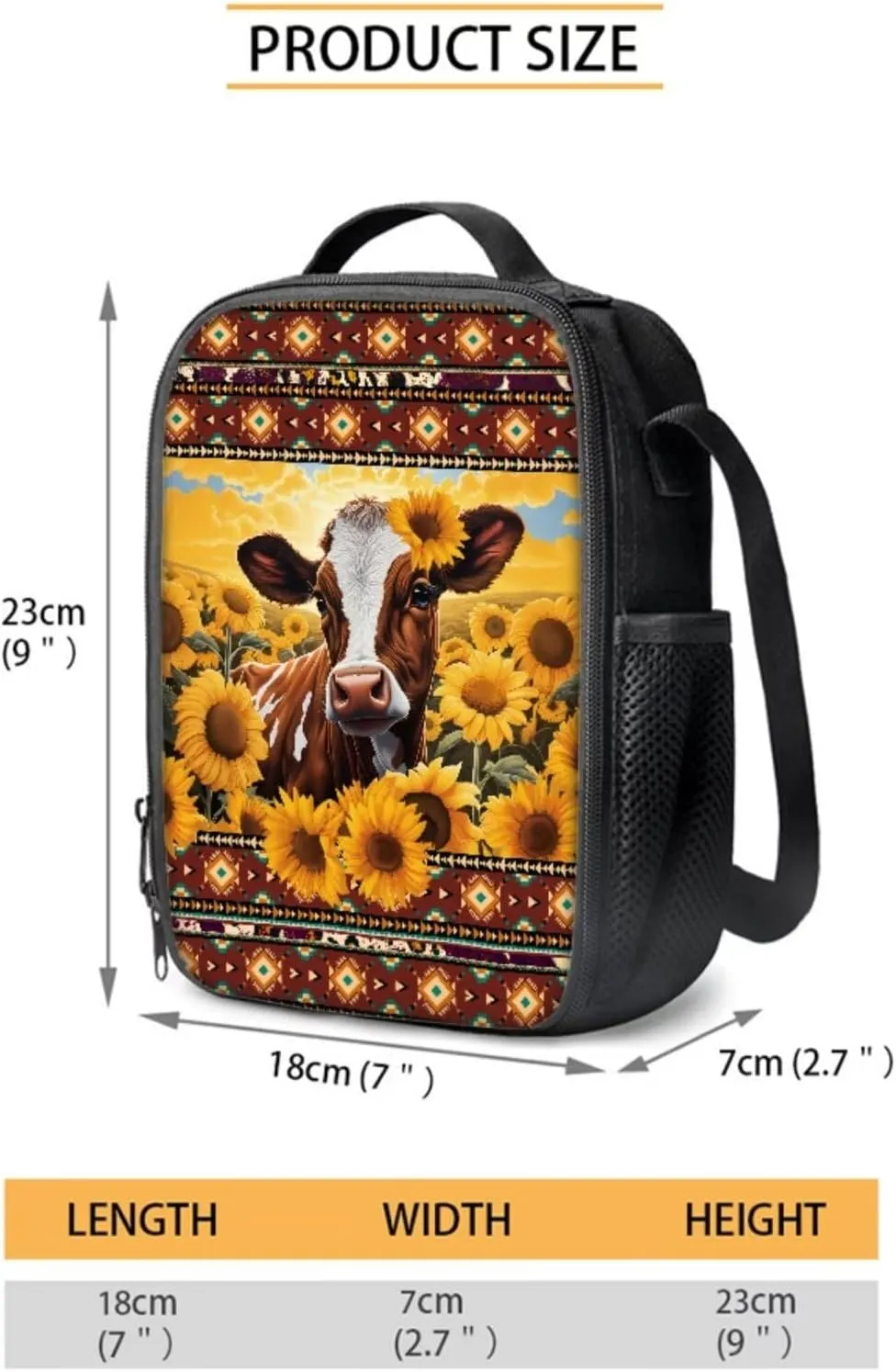 Aztec Cow School Backpack Kids Boys 2nd Grade 15 inch Student School Bag for Teens with Lunch Box Pencil Case for Preschool Elementary 2nd 3rd Grade Mideum Capacity Bookbag
