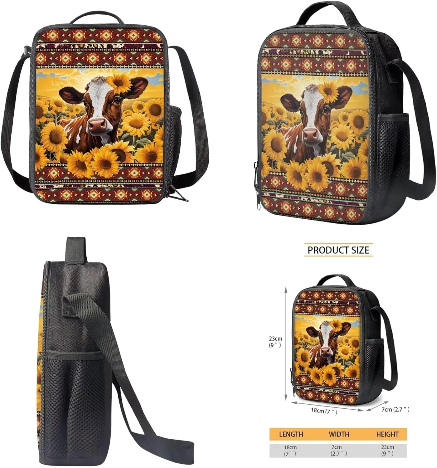Aztec Cow School Backpack Kids Boys 2nd Grade 15 inch Student School Bag for Teens with Lunch Box Pencil Case for Preschool Elementary 2nd 3rd Grade Mideum Capacity Bookbag