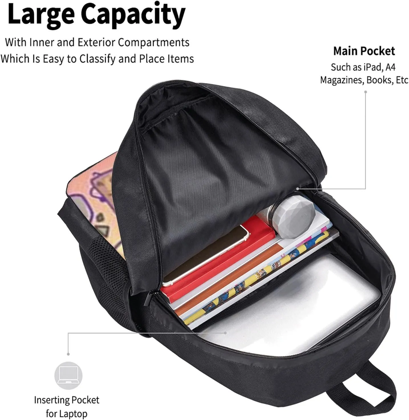 B-fdi Bookbags Casual Travel Daypack Lightweight Laptop Backpacks For Hiking Bag Black