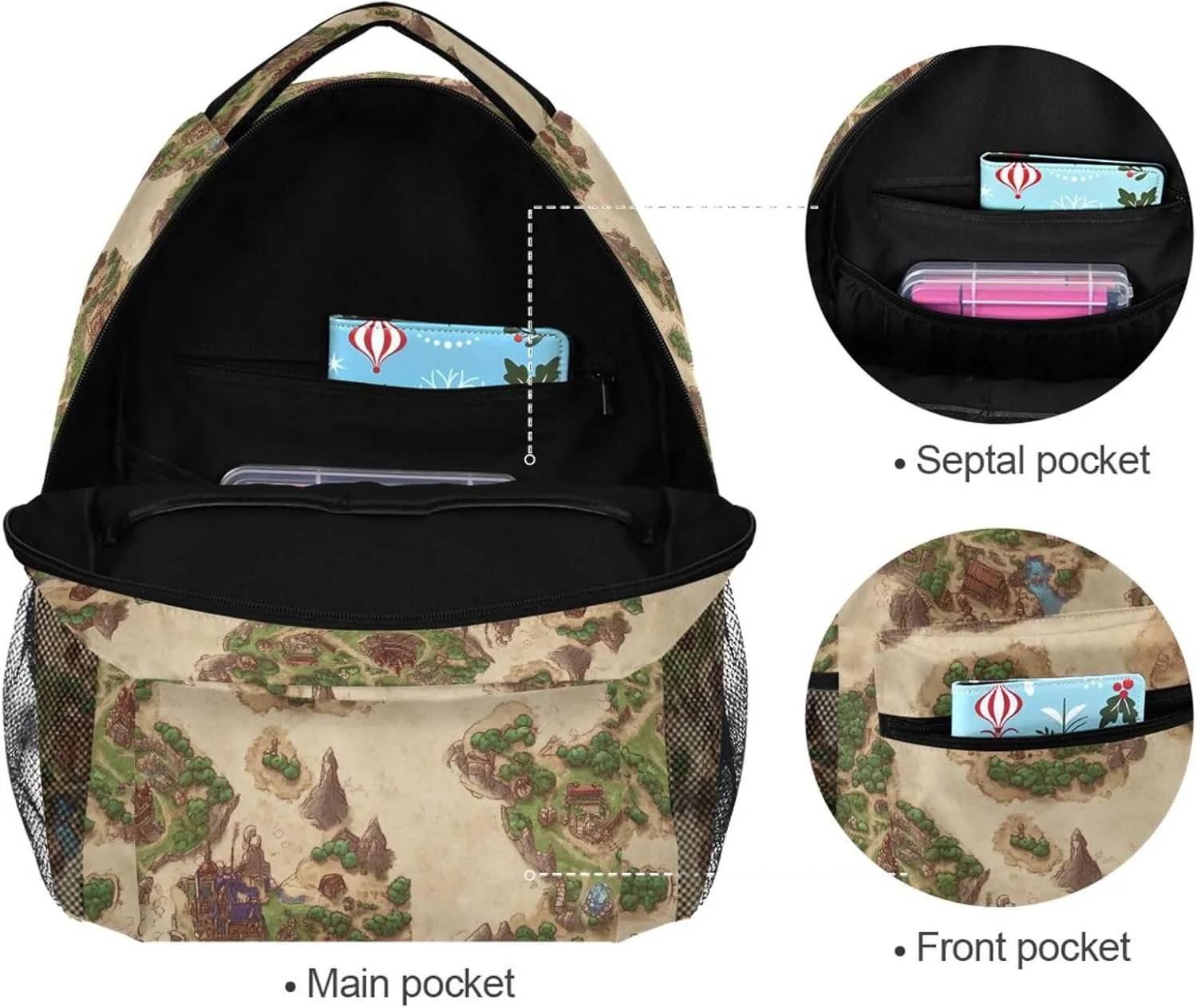 Backpacks for Teenager Fashion Outdoor Backpack with Chest Strap for College Work Game Map
