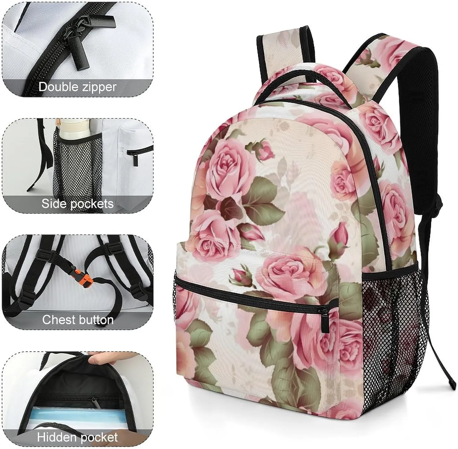 Backpacks Rose Floral Travel Bag Laptop Backpack Casual Daypack for Weekender Business Hiking