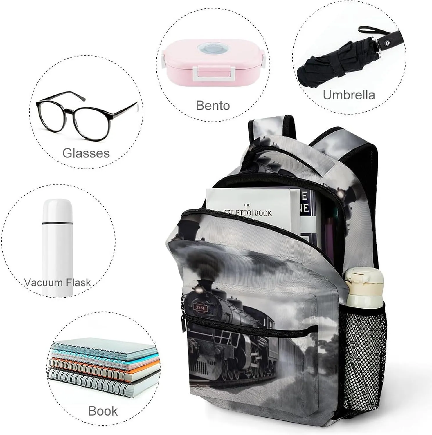 Backpacks Steam Train Clouds Travel Bag Laptop Backpack Casual Daypack for Weekender Business Hiking