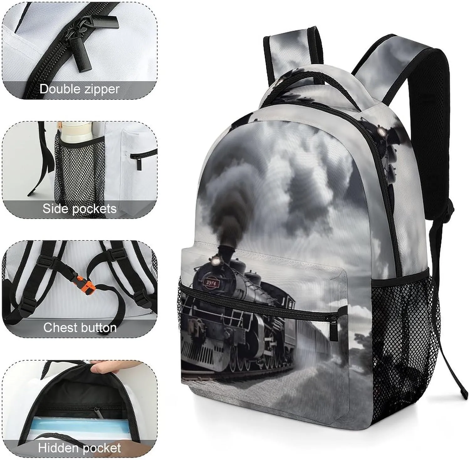 Backpacks Steam Train Clouds Travel Bag Laptop Backpack Casual Daypack for Weekender Business Hiking