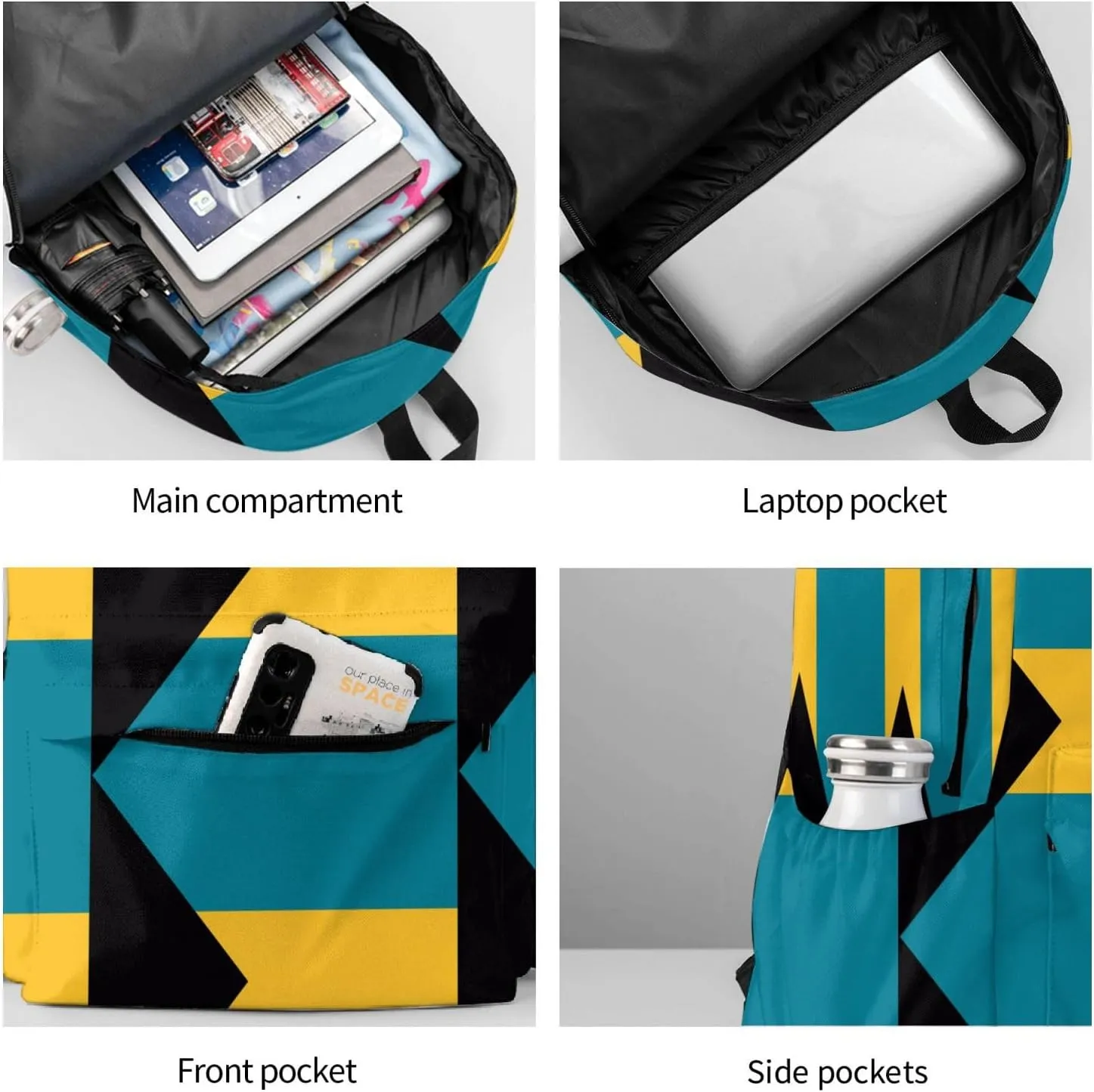 Bahamas Flag Laptop Commuter Backpack Shoulder Bag Casual Back Pack Daypack Bags With Side Pockets For Work Travel Daily Use