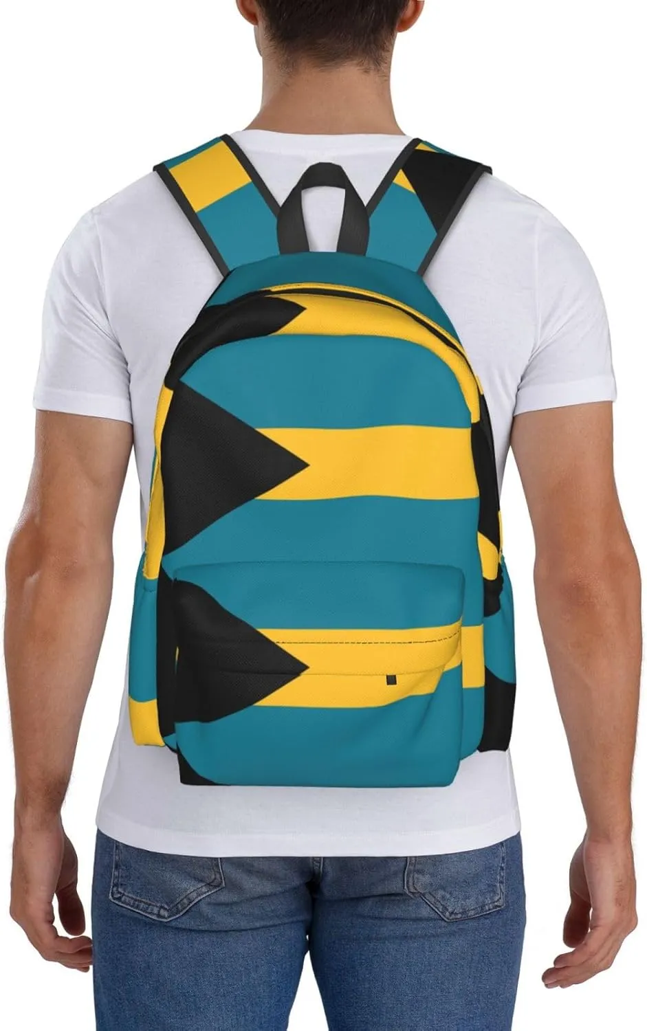 Bahamas Flag Laptop Commuter Backpack Shoulder Bag Casual Back Pack Daypack Bags With Side Pockets For Work Travel Daily Use