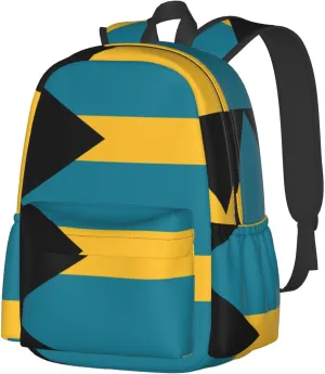 Bahamas Flag Laptop Commuter Backpack Shoulder Bag Casual Back Pack Daypack Bags With Side Pockets For Work Travel Daily Use