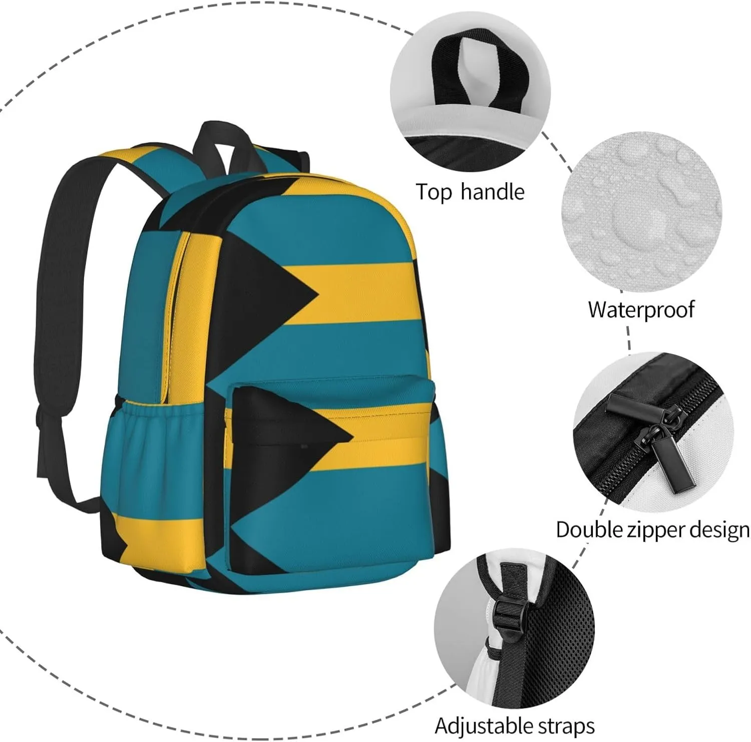 Bahamas Flag Laptop Commuter Backpack Shoulder Bag Casual Back Pack Daypack Bags With Side Pockets For Work Travel Daily Use