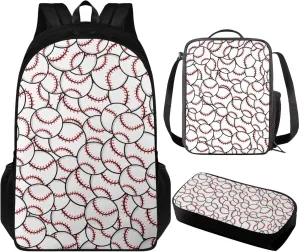 Baseball School Backpack for Boys Multipurpose 3 Pcs Backpacks Set for Elementary Primary Middle School Kids Bookbag with Lunch Box Toddler Teens School Bag 10-12 Years Old