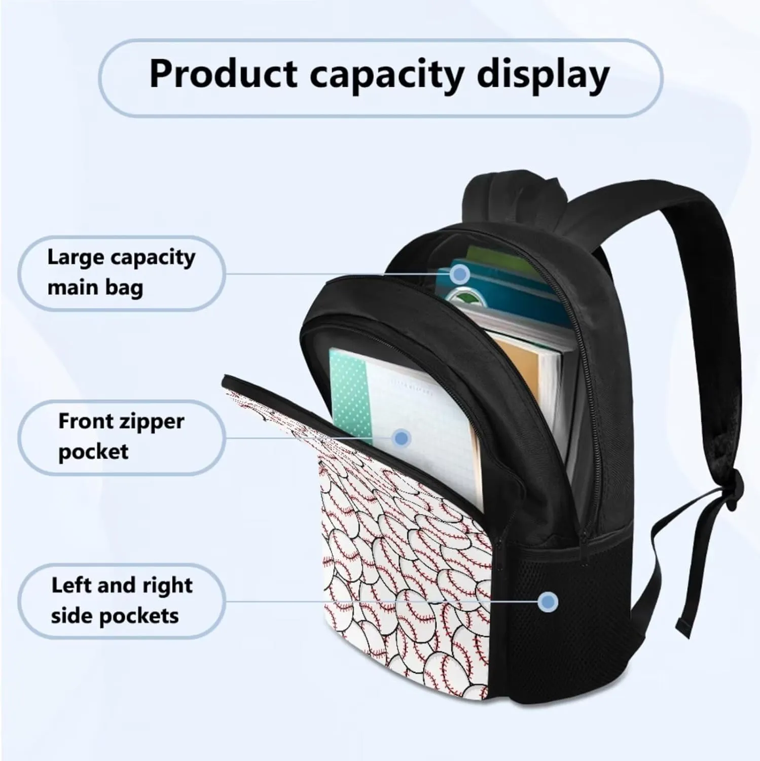 Baseball School Backpack for Boys Multipurpose 3 Pcs Backpacks Set for Elementary Primary Middle School Kids Bookbag with Lunch Box Toddler Teens School Bag 10-12 Years Old