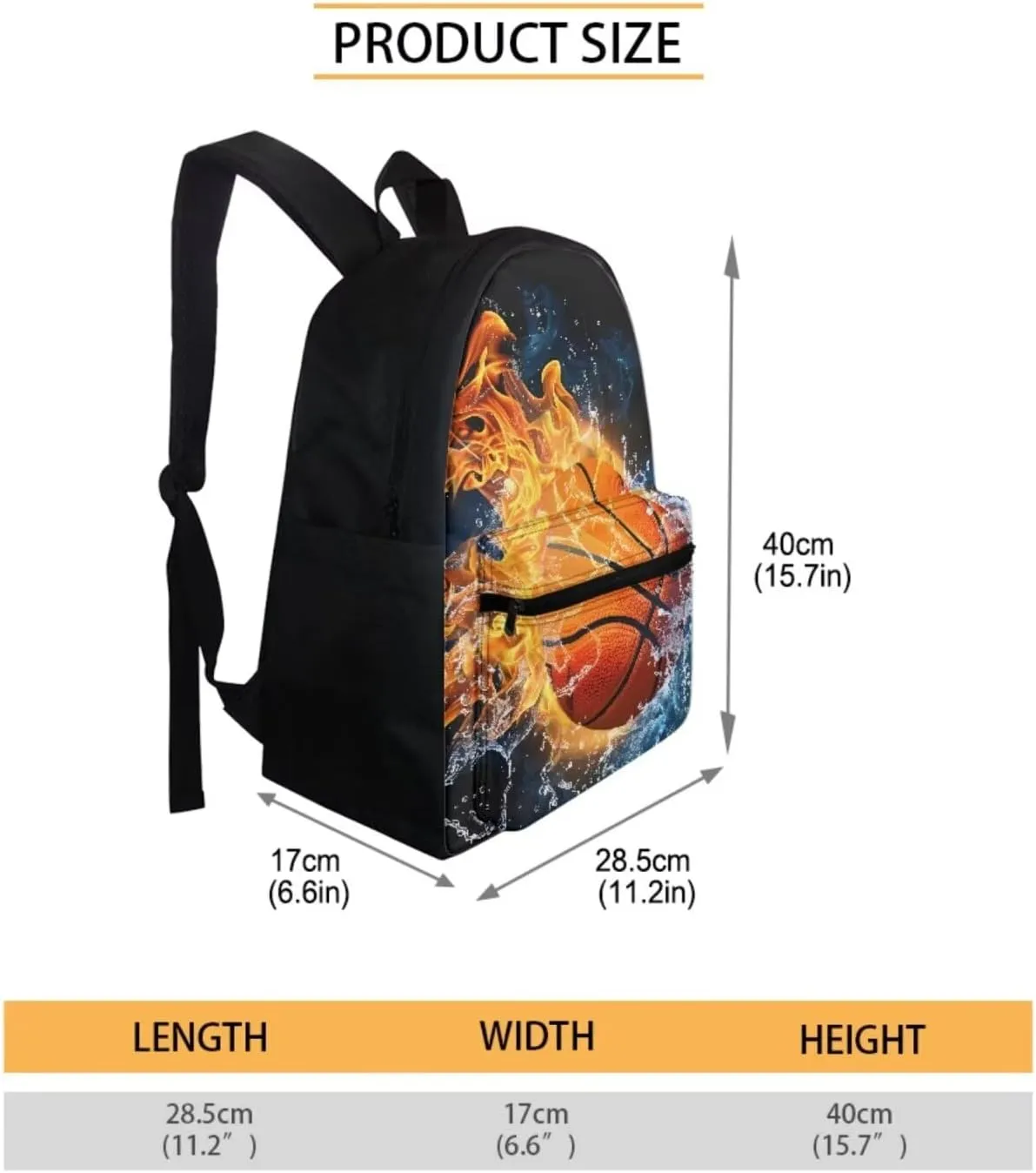 Basketball Flame Cool Backpacks for Teen Boys 3 in 1 School Bag Set Kids Backpack with Lunch Box Pencil Case Multipurpose Toddler Bookbag for School Teen Mideum Capacity 15 inch
