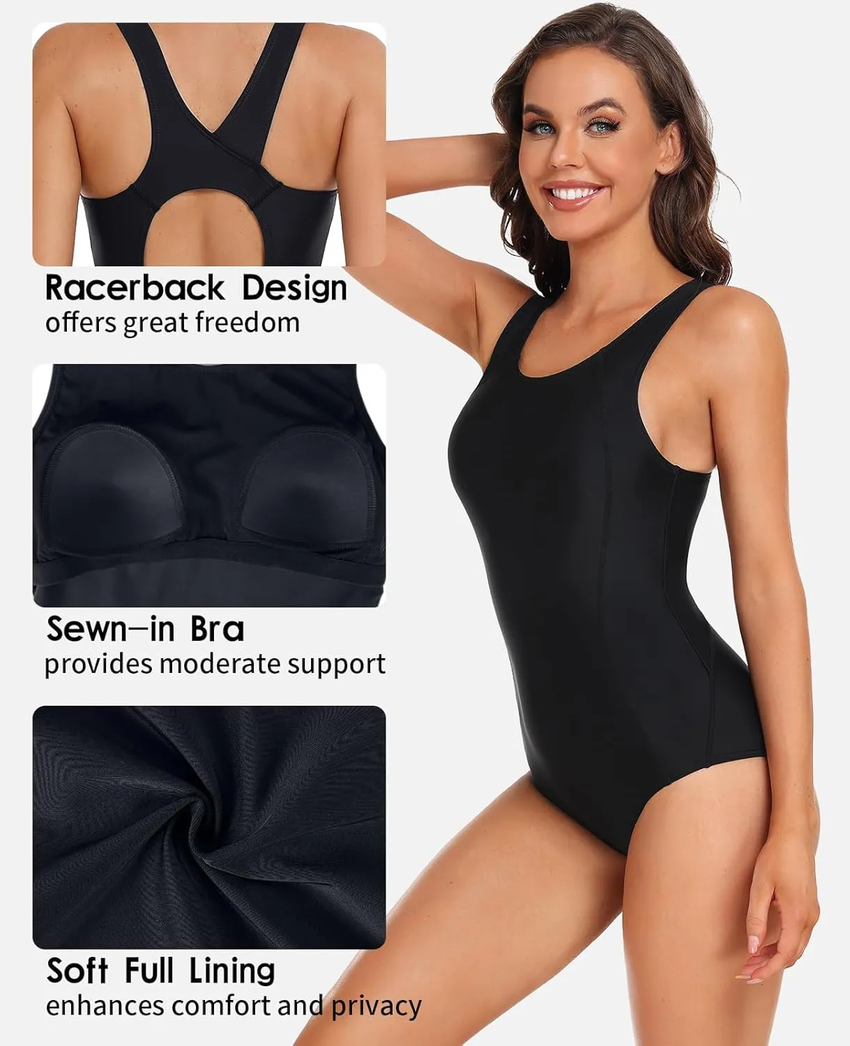 beautyin Women One Piece Athletic Racerback Swimsuit Modest Sport Bathing Suit