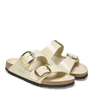 Birkenstock Women's Arizona Big Buckle Natural Leather Patent in High Shine Ecru (Narrow Width)