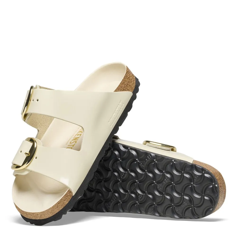 Birkenstock Women's Arizona Big Buckle Natural Leather Patent in High Shine Ecru (Narrow Width)