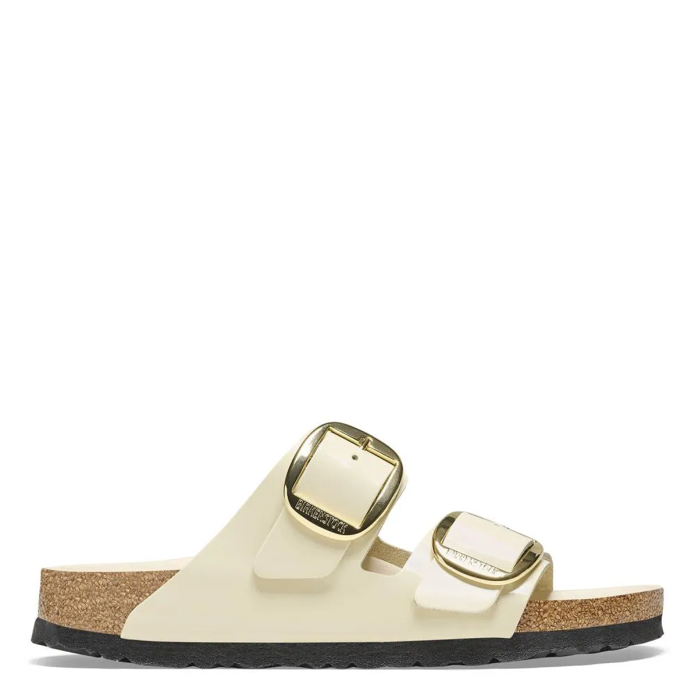 Birkenstock Women's Arizona Big Buckle Natural Leather Patent in High Shine Ecru (Narrow Width)