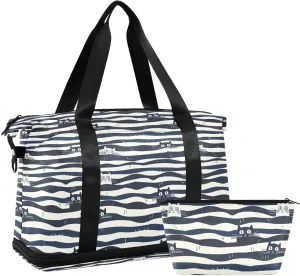 Black and White Striped Cat Sports Gym Bag with Waterproof Dry Wet Pocket, Travel Duffel Bag for Women MenWorkout Bag Fits Yoga, Swimming