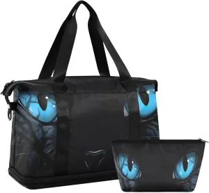 Blue Eyes Sports Gym Bag with Waterproof Dry Wet Pocket, Travel Duffel Bag for Women MenWorkout Bag Fits Yoga, Swimming