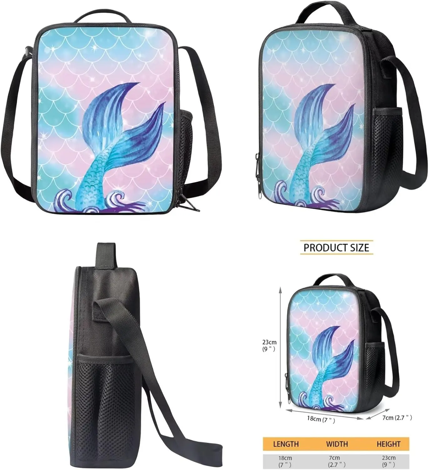 Blue Fish Girl Backpack and Lunch Box Pencil Case Set for Teen Girls Kids School Bag for Kindergarten Elementary Primary Lightweight Travel Bookbag Aesthetic 3 Pcs School Supplies Set