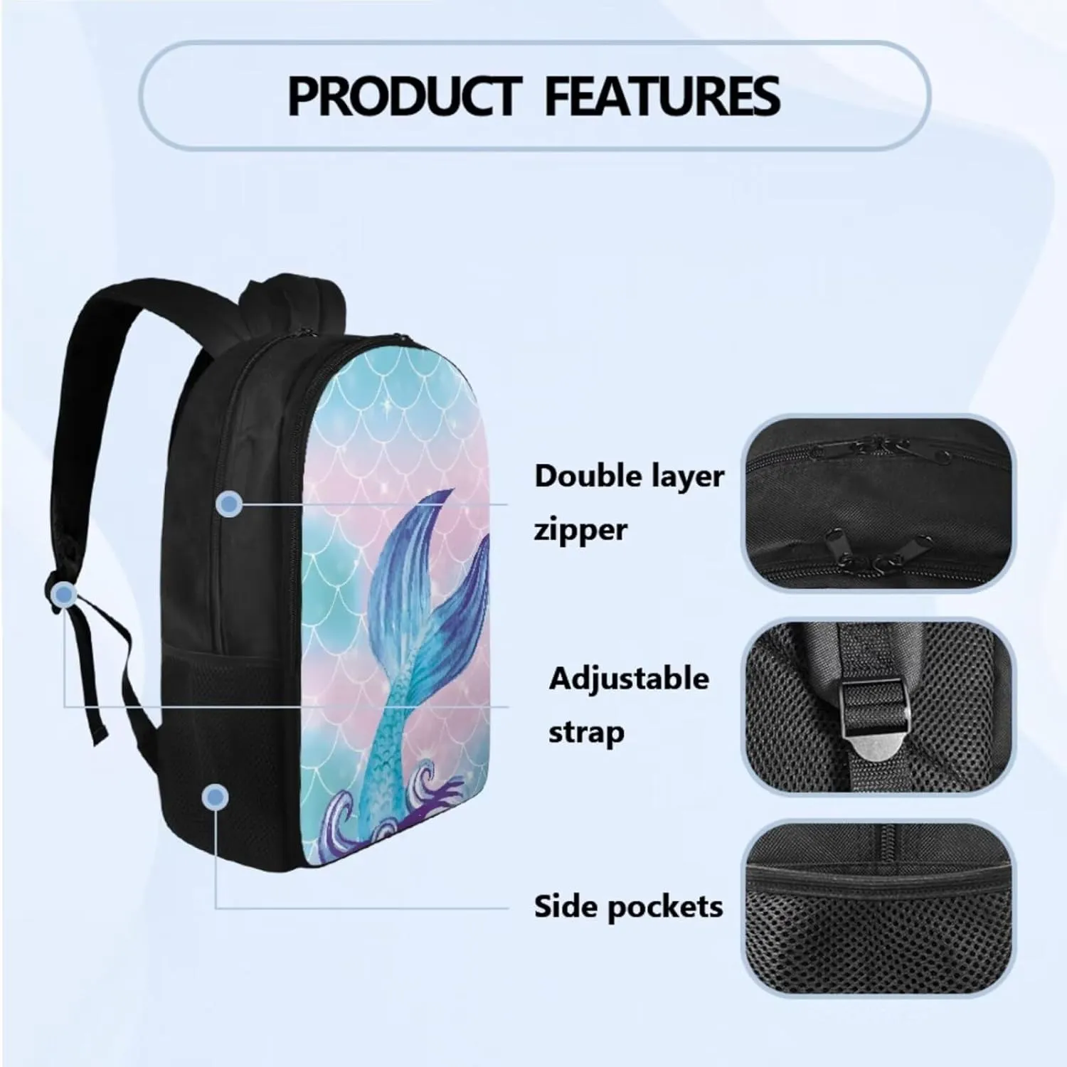 Blue Fish Girl Backpack and Lunch Box Pencil Case Set for Teen Girls Kids School Bag for Kindergarten Elementary Primary Lightweight Travel Bookbag Aesthetic 3 Pcs School Supplies Set
