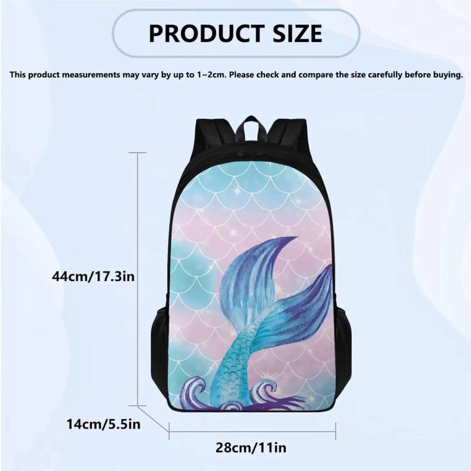 Blue Fish Girl Backpack and Lunch Box Pencil Case Set for Teen Girls Kids School Bag for Kindergarten Elementary Primary Lightweight Travel Bookbag Aesthetic 3 Pcs School Supplies Set