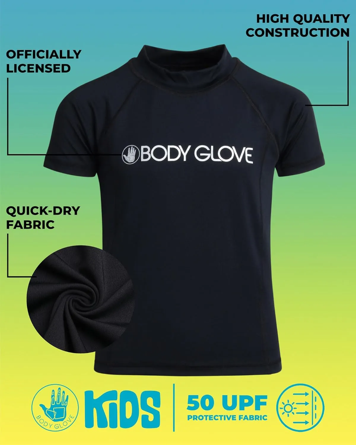 Body Glove Boys Swim Shirt - UPF 50  Quick Dry Sun Protection Short Sleeve Rash Guard for Boys Kids Swimwear (Sizes: 5-14)