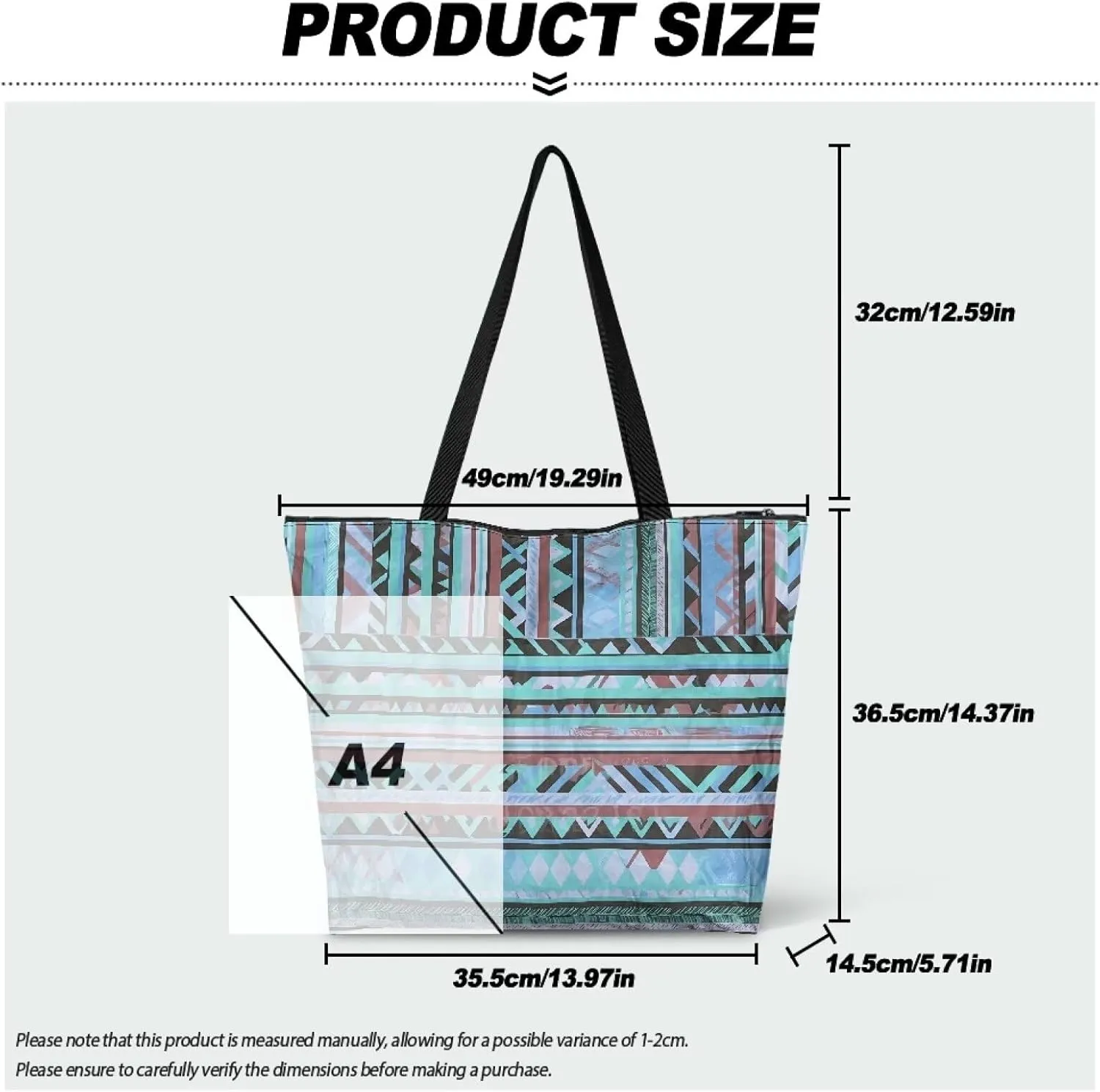 Bohemia Tribal Totes Bag Large Zipper Eco Tote Bag, Native Ethnic Shoulder Tote Bag for Shopping Grocery, Beach Bag