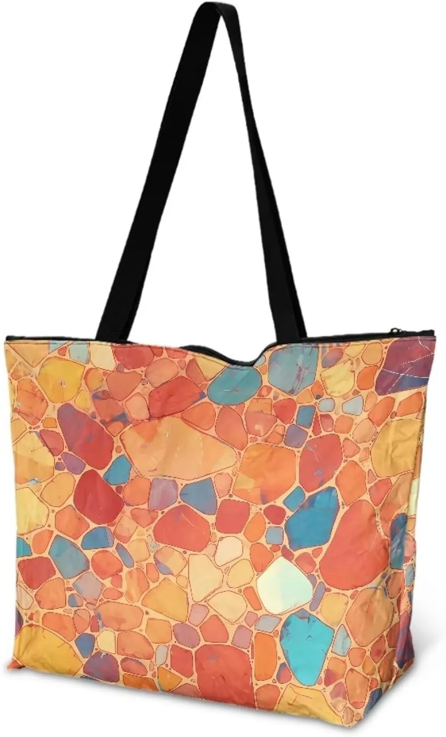 Bohemia Tribal Totes Bag Large Zipper Eco Tote Bag, Native Ethnic Shoulder Tote Bag for Shopping Grocery, Beach Bag