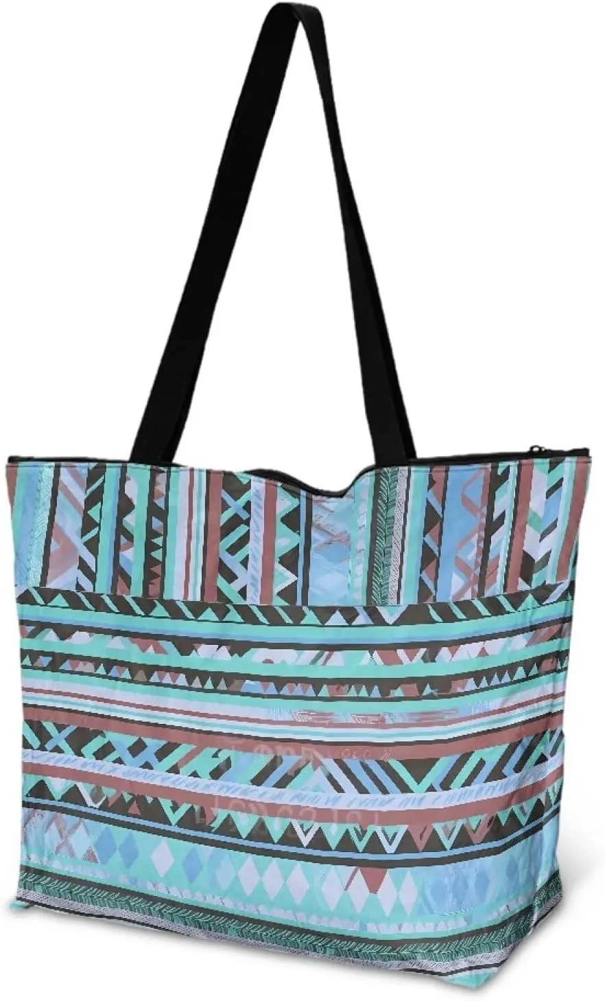 Bohemia Tribal Totes Bag Large Zipper Eco Tote Bag, Native Ethnic Shoulder Tote Bag for Shopping Grocery, Beach Bag