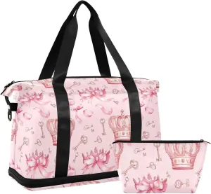 Bow Tie and Crown Sports Gym Bag with Waterproof Dry Wet Pocket, Travel Duffel Bag for Women MenWorkout Bag Fits Yoga, Swimming