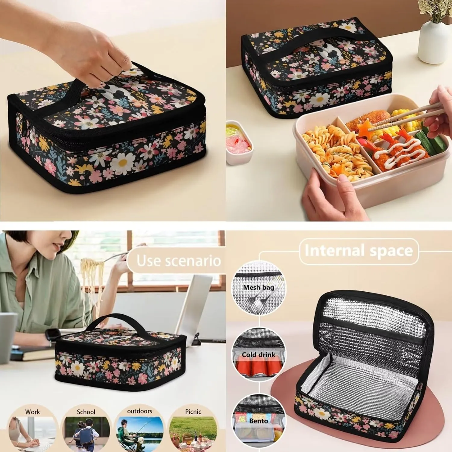 Boys School Backpack Set Bright Flower Milk Cow Print Large capacity Kids Bookbag Reusable Laptop Backpack with Insulated Lunch Tote Bag Pencil Pouch 3pcs Essentials Gift