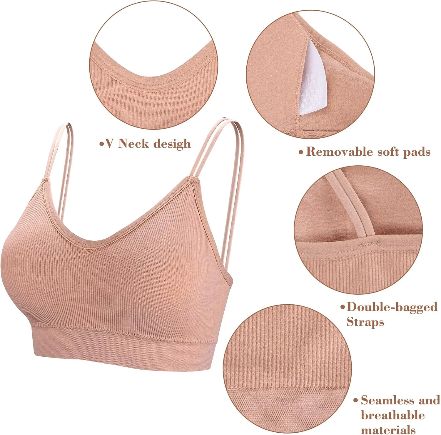 BQTQ 5 Pcs V Neck Tube Top Bra Padded Camisole Bra for Women Seamless Bralettes