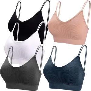 BQTQ 5 Pcs V Neck Tube Top Bra Padded Camisole Bra for Women Seamless Bralettes