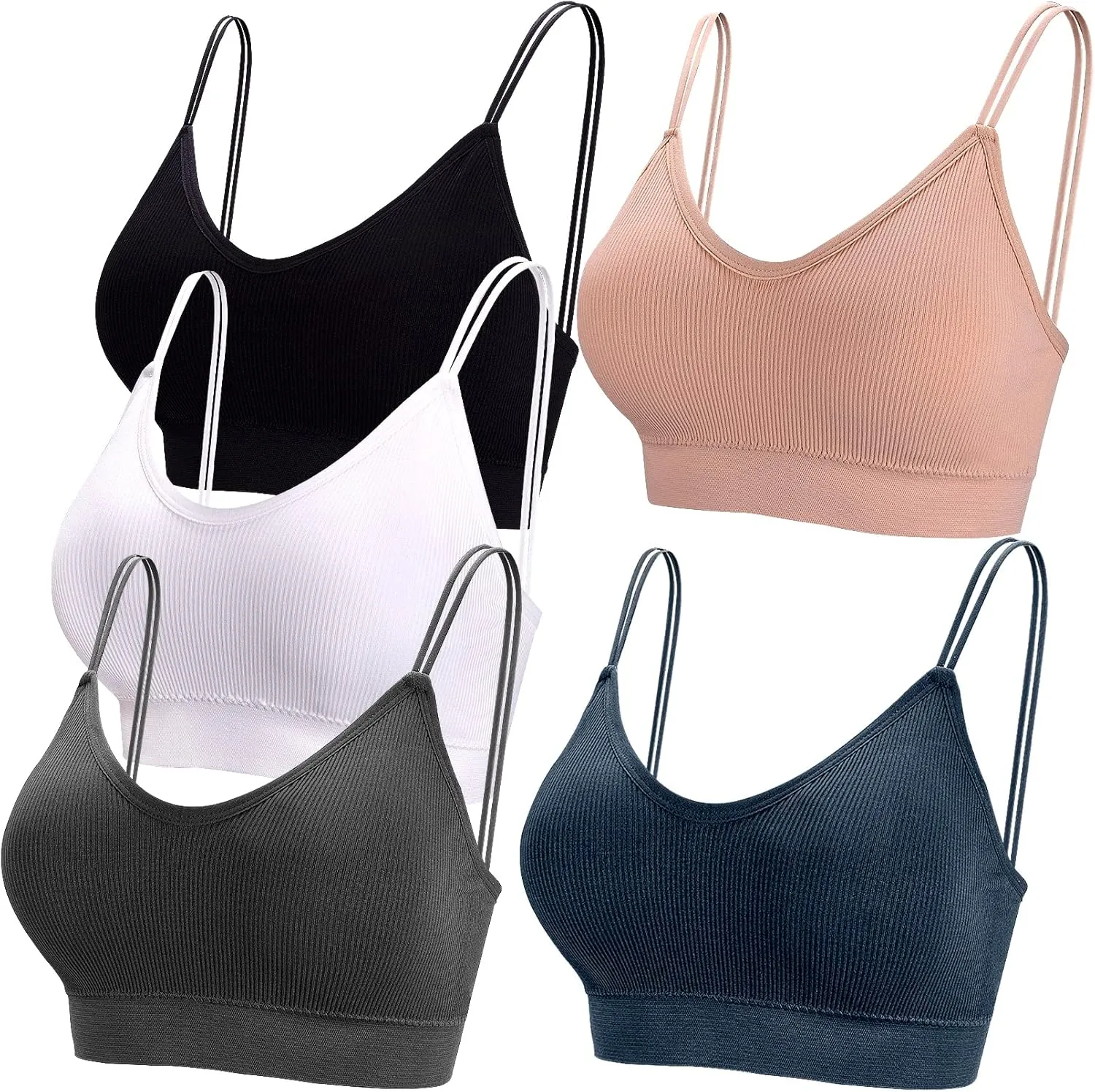 BQTQ 5 Pcs V Neck Tube Top Bra Padded Camisole Bra for Women Seamless Bralettes