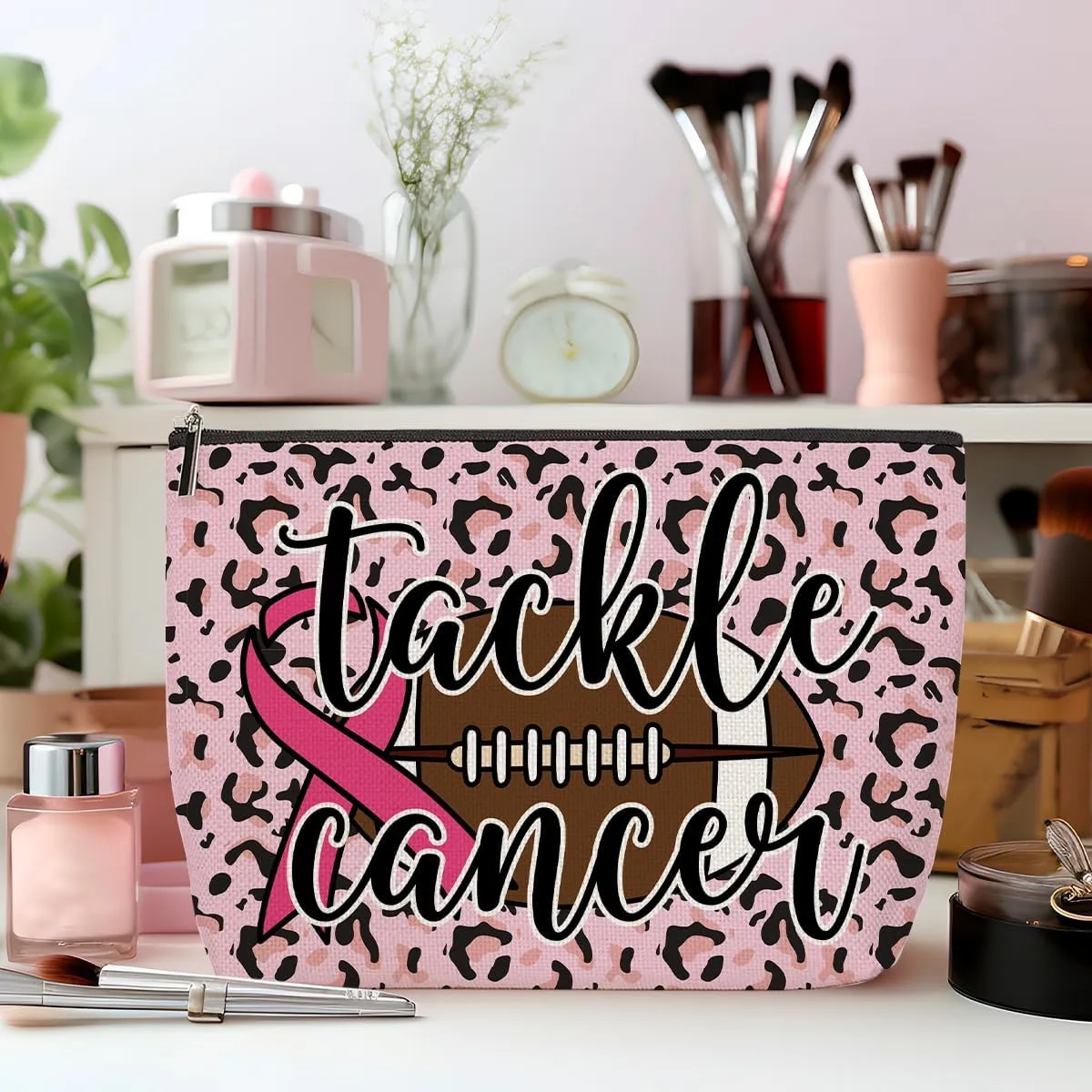 Breast Cancer Survivor Gifts for Woman Funny Football Makeup Bag Get Well Soon Gifts for Women Makeup Pouch Breast Cancer Awareness Gifts Cancer Care Gifts for Women Birthday Cosmetic Travel Bag