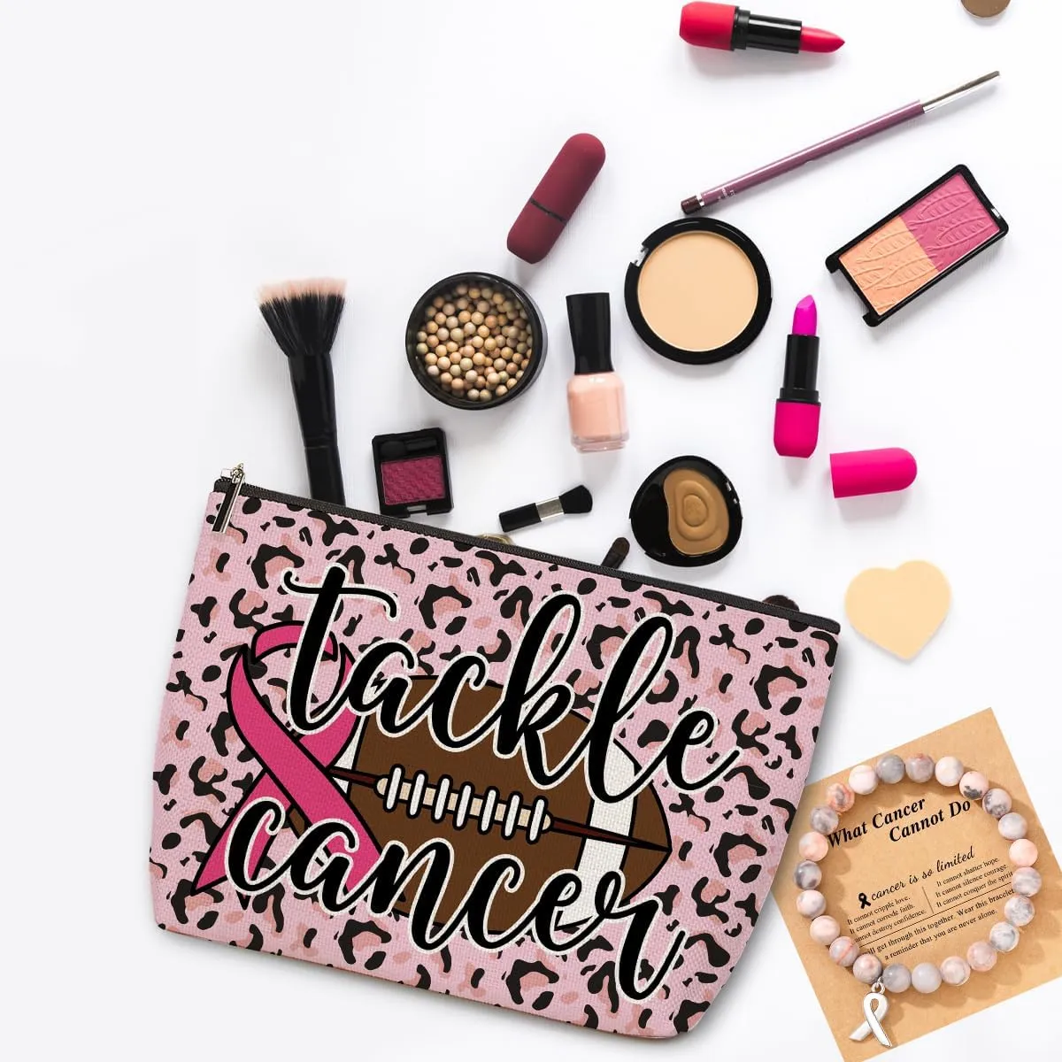 Breast Cancer Survivor Gifts for Woman Funny Football Makeup Bag Get Well Soon Gifts for Women Makeup Pouch Breast Cancer Awareness Gifts Cancer Care Gifts for Women Birthday Cosmetic Travel Bag