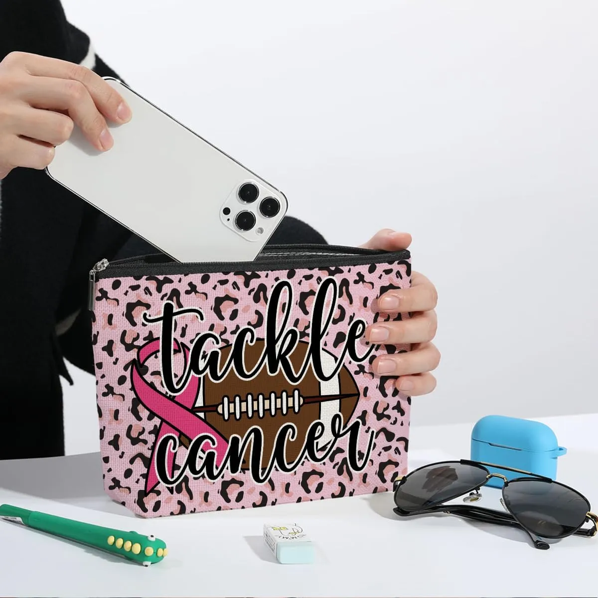 Breast Cancer Survivor Gifts for Woman Funny Football Makeup Bag Get Well Soon Gifts for Women Makeup Pouch Breast Cancer Awareness Gifts Cancer Care Gifts for Women Birthday Cosmetic Travel Bag