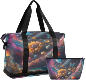 Butterfly Flower Sports Gym Bag with Waterproof Dry Wet Pocket, Travel Duffel Bag for Women MenWorkout Bag Fits Yoga, Swimming