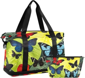 Butterfly Palm Sports Gym Bag with Waterproof Dry Wet Pocket, Travel Duffel Bag for Women MenWorkout Bag Fits Yoga, Swimming
