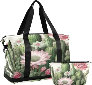 Cactus Flower1 Sports Gym Bag with Waterproof Dry Wet Pocket, Travel Duffel Bag for Women MenWorkout Bag Fits Yoga, Swimming