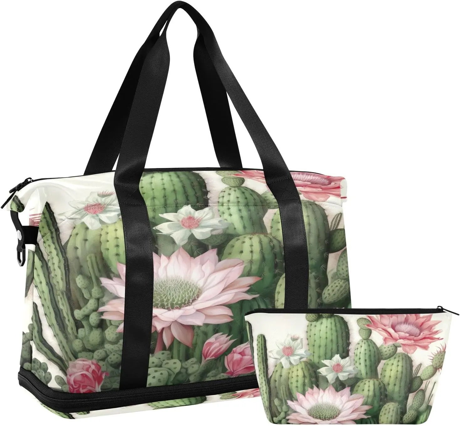 Cactus Flower1 Sports Gym Bag with Waterproof Dry Wet Pocket, Travel Duffel Bag for Women MenWorkout Bag Fits Yoga, Swimming